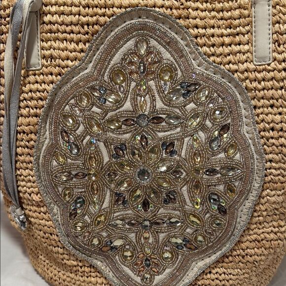 Brighton Embellished Tan Woven Tote Bag - Picture 4 of 10
